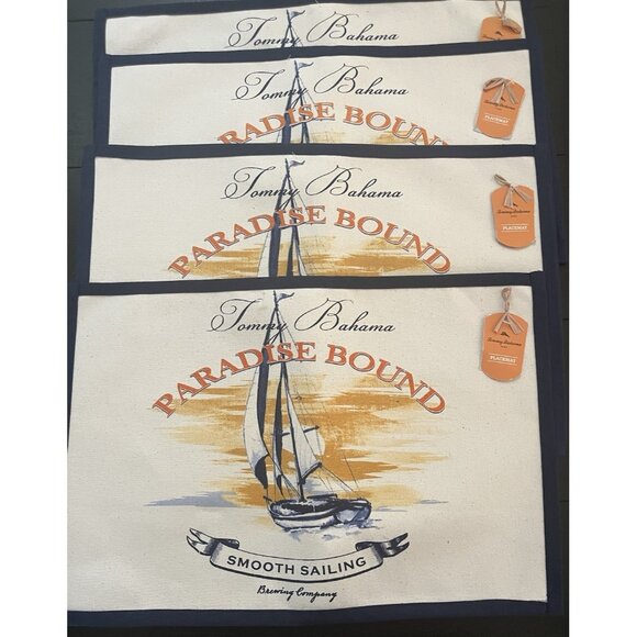 Tommy Bahama Paradise Bound Smooth Sailing Brewing Co. Placemats Set 4 Reversibl - Picture 1 of 9